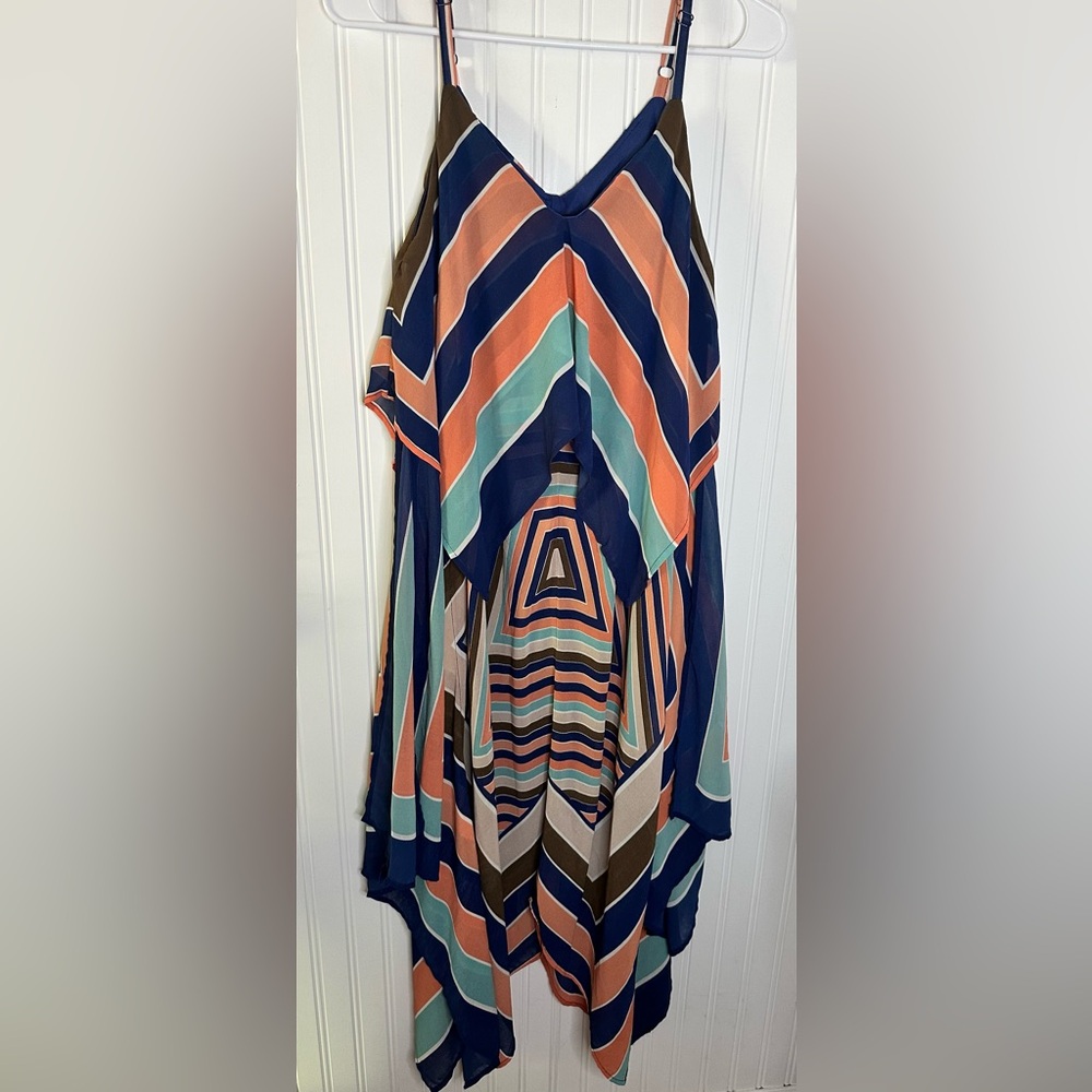 AUW Blue and Orange Sleeveless Sundress - Picture 2 of 5